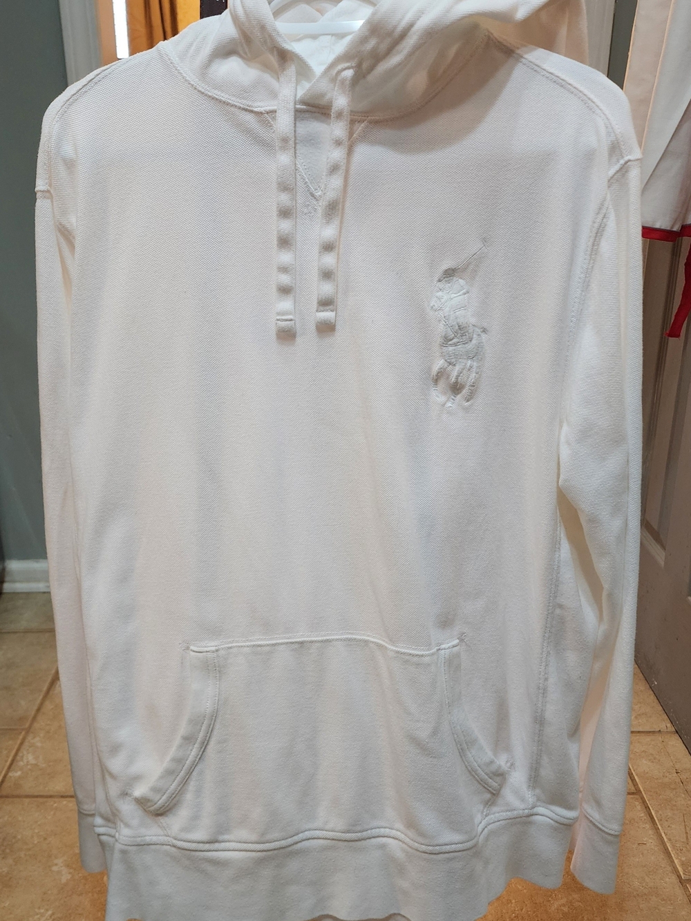 Ralph Lauren Men’s White Pique Hoodie Polo‎ Player Logo
